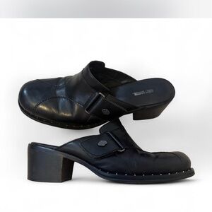 Vintage Harley-Davidson Black Leather Mules